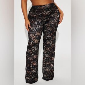 Fashion nova Wild Side Lace Flare Pant - Black/combo medium NWT